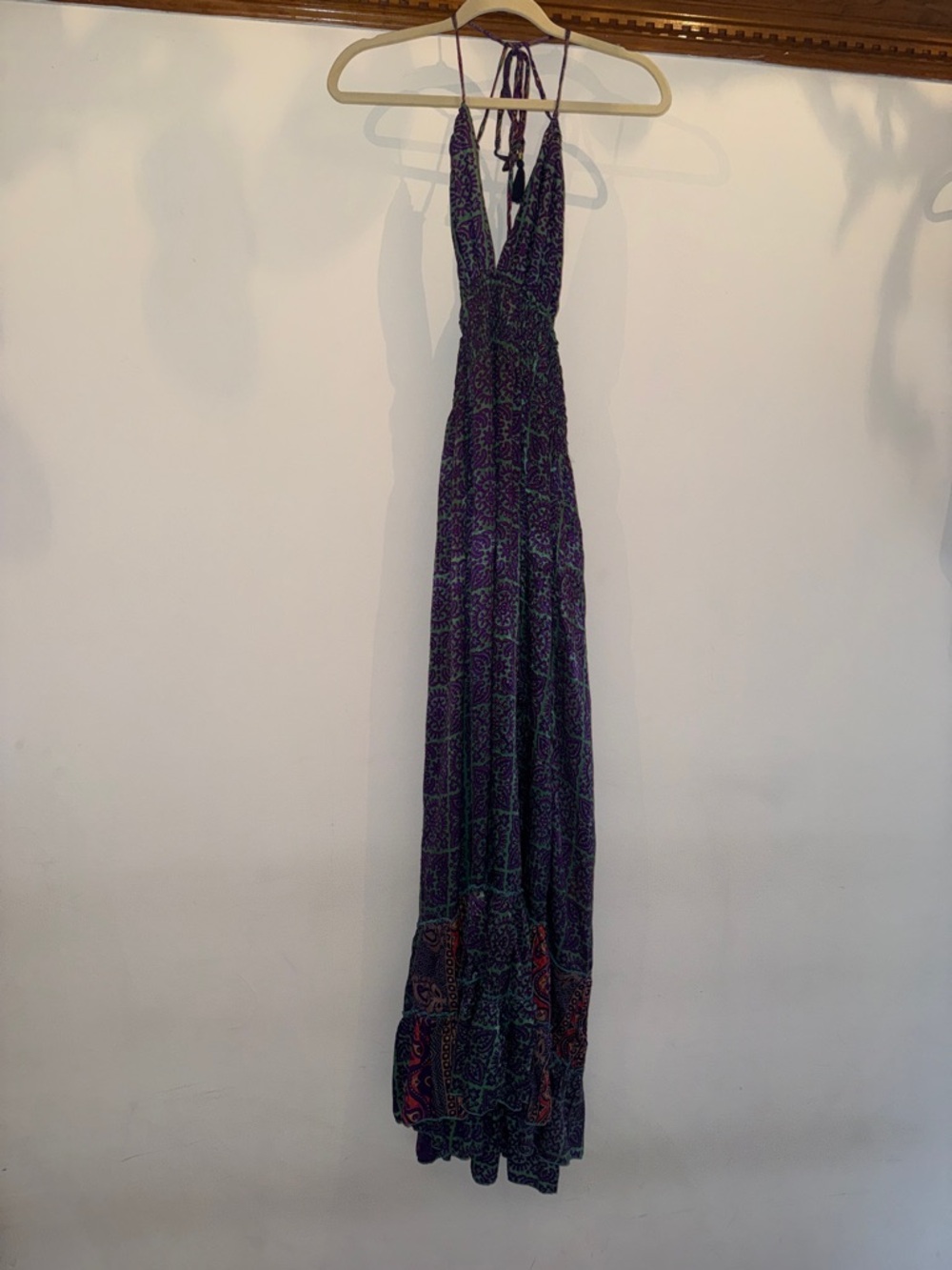 Boho Tie-Back Maxi Dress in Purple Pattern
